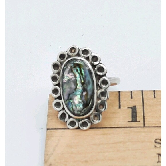 Vintage Oval Abalone Shell Inlay .925 Sterling Silver Ring Size 5 ESTATE XLNT - Picture 8 of 9